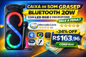 Review Completo da Caixa de Som Grasep Bluetooth 20W com LED RGB e Microfone – Vale a Pena?