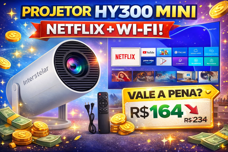 🎬 Review Completa do Projetor Interestelar HY300 Mini – Netflix, Wi-Fi e Cinema em Casa: Vale a Pena?