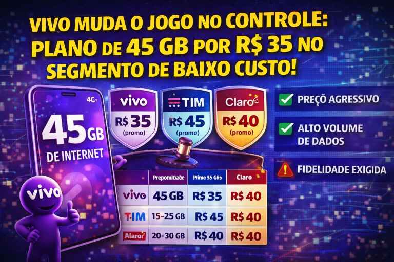 VIVO MUDA O JOGO NO CONTROLE: PLANO DE 45 GB POR R$ 35 PODE REDEFINIR O SEGMENTO DE BAIXO CUSTO NO BRASIL