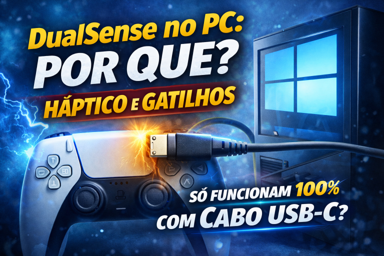DualSense no PC: Por Que Feedback Háptico e Gatilhos Adaptáveis Só Funcionam 100% Com Cabo USB-C? Entenda a Limitação Técnica no Windows