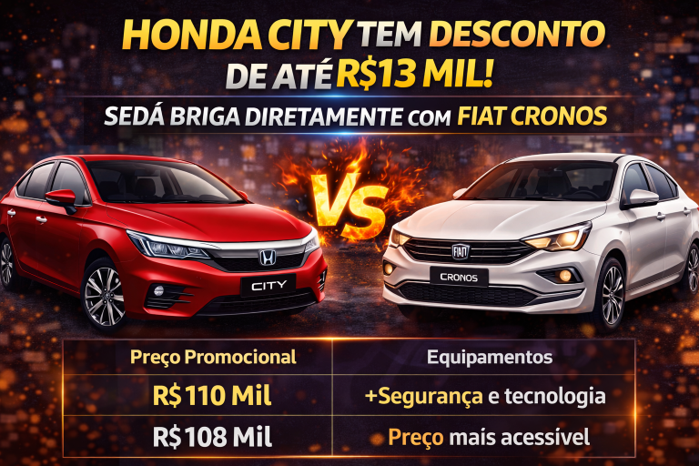 Honda City Fica Até R$ 13 Mil Mais Barato e Entra na Briga Direta com Fiat Cronos no Segmento de Sedãs Compactos