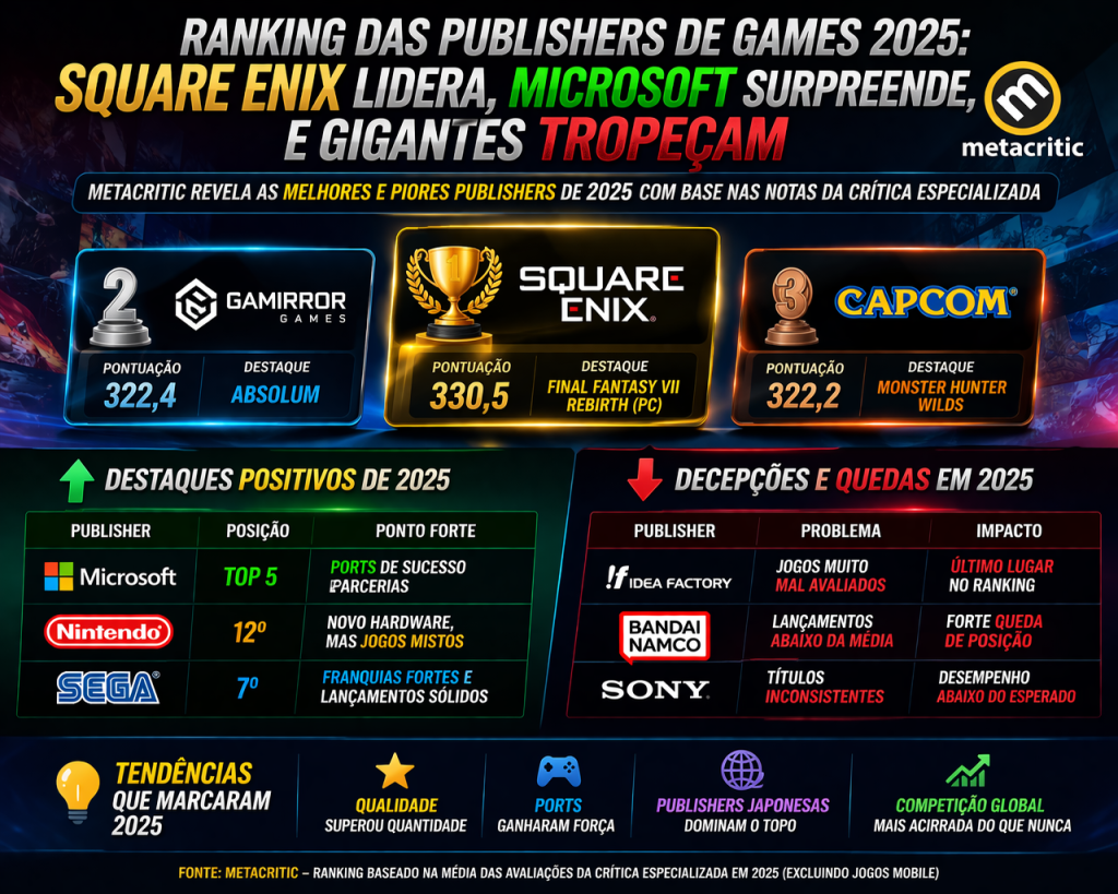 Ranking das Publishers de Games em 2025 Surpreende: Quem Dominou, Quem Caiu e o Que Isso Revela Sobre o Futuro da Indústria