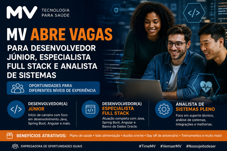 MV abre vagas para Desenvolvedor Júnior, Especialista Full Stack e Analista de Sistemas; confira os requisitos