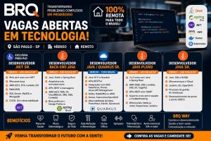 BRQ abre vagas para desenvolvedores .NET e Java com oportunidades remotas e híbridas