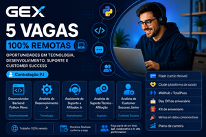 GEX abre 5 vagas remotas para tecnologia, desenvolvimento e atendimento; confira oportunidades