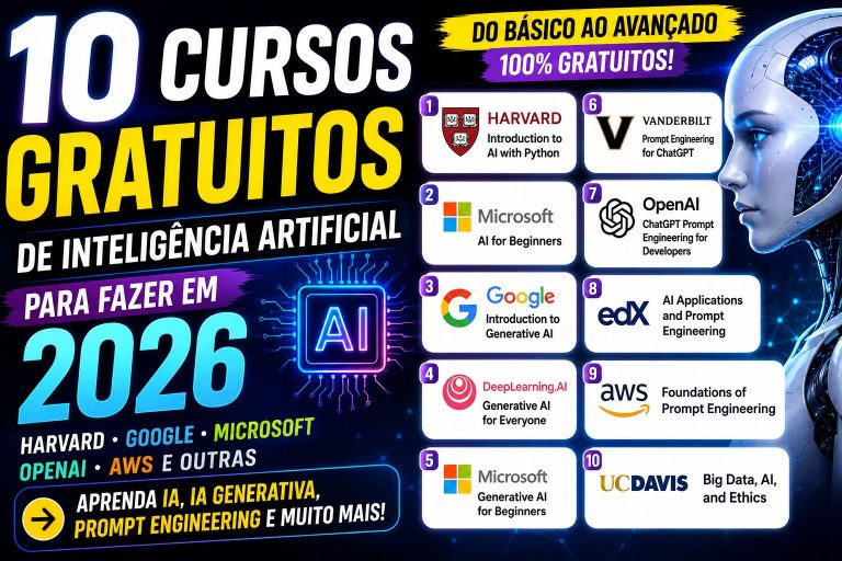 10 Cursos Gratuitos de Inteligência Artificial para Fazer em 2026