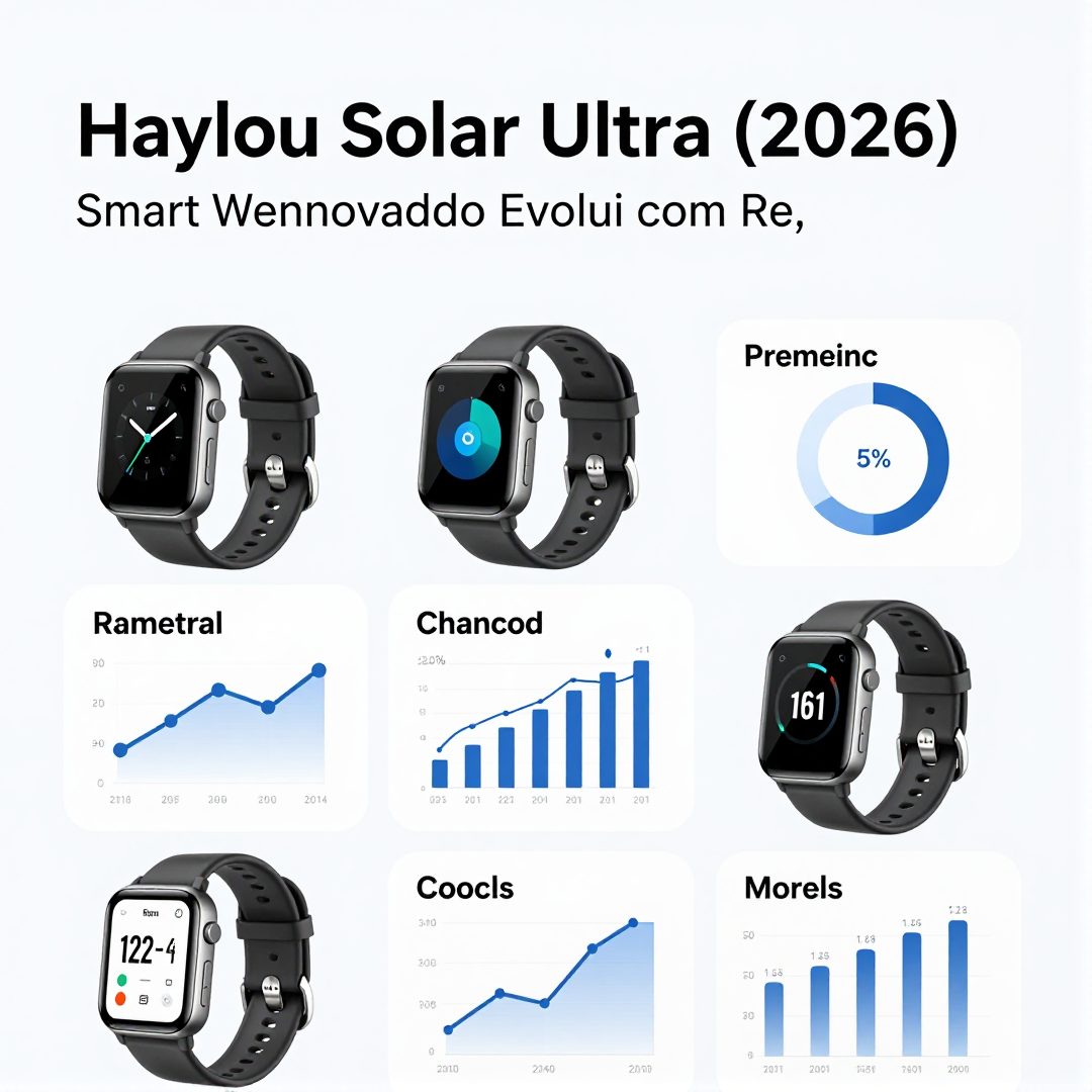 Infográfico - Haylou Solar Ultra (2026): Smartwatch Renovado Evolui com Recursos de IA que Revolucionam a Experiência do Usuário