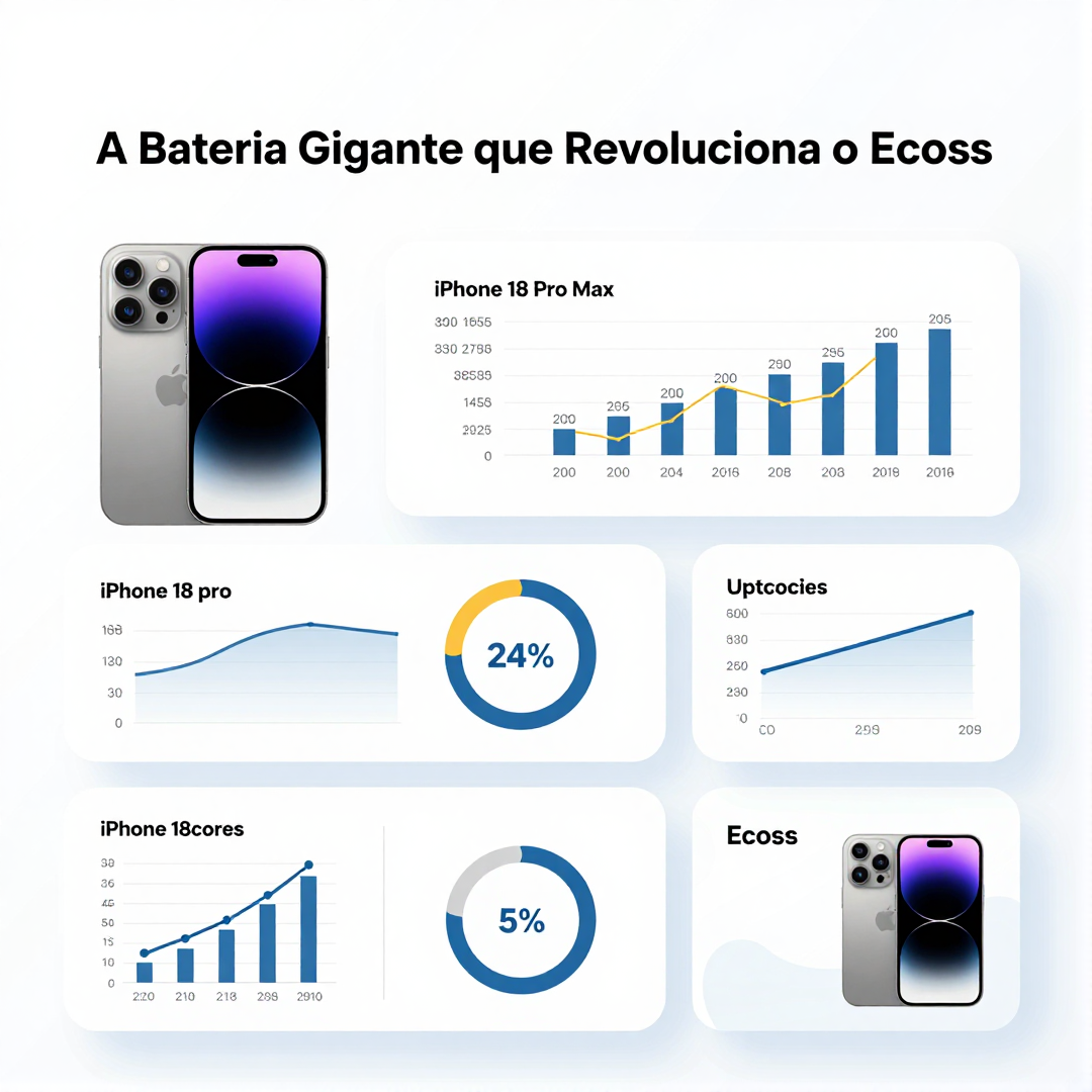 Infográfico - iPhone 18 Pro Max: A Bateria Gigante que Revoluciona o Ecossistema Apple em 2026