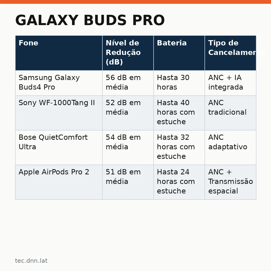 Infográfico - Galaxy Buds Pro: Redução de Ruído Ativo que Pode Mudar Tudo — Análise Completa