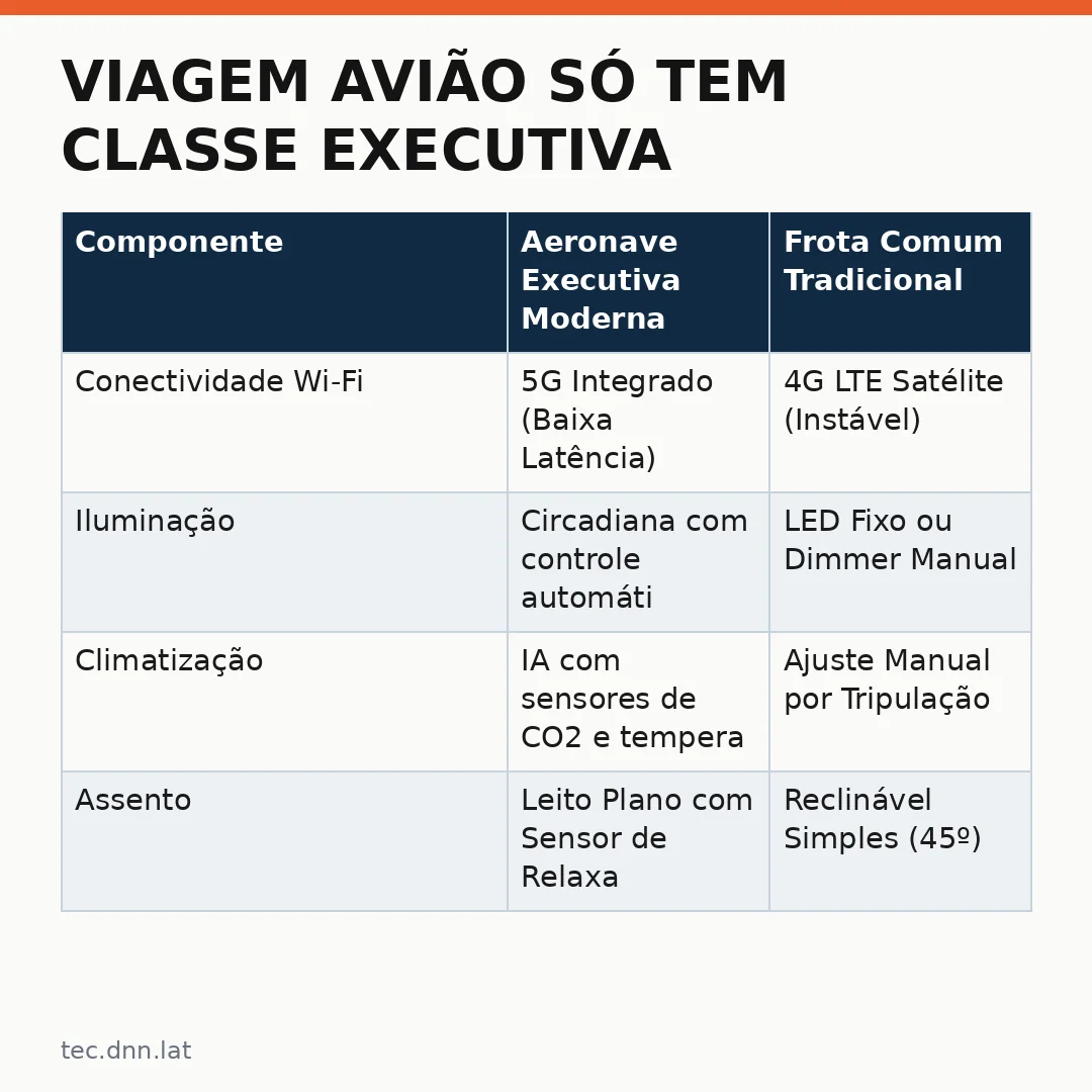 Infográfico - Viagem avião só tem Classe Executiva: A Tecnologia que Redefine o Conforto e a Produtividade