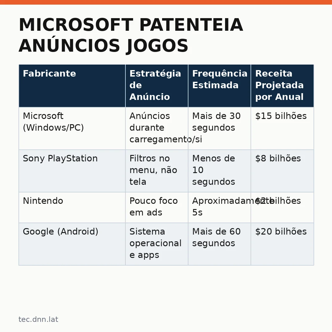 Infográfico - Microsoft patenteia anúncios jogos: o impacto na indústria de entretenimento
