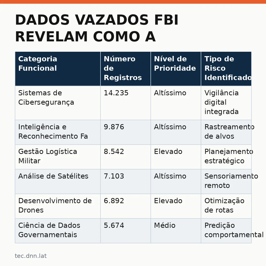 Infográfico - Dados vazados FBI revelam como a IA está mapeando funções sensíveis de funcionários governamentais