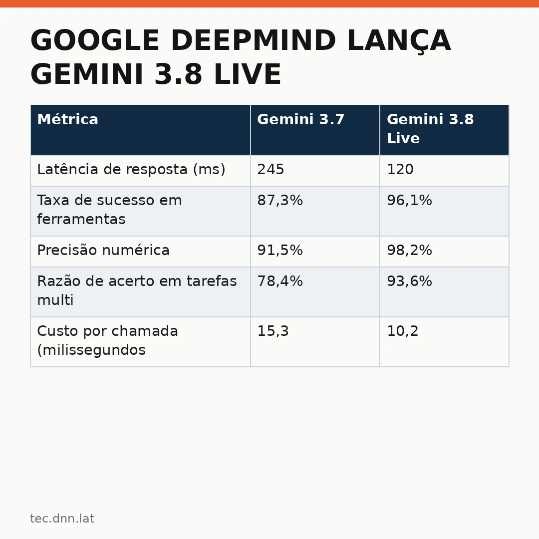 Infográfico - Google DeepMind Lança Gemini 3.8 Live: Avanços em Latência e Chamada de Ferramentas