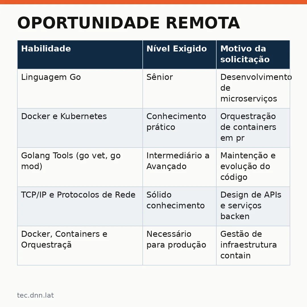 Infográfico - Oportunidade Remota: Engenheiro Sênior Backend Go no BairesDev