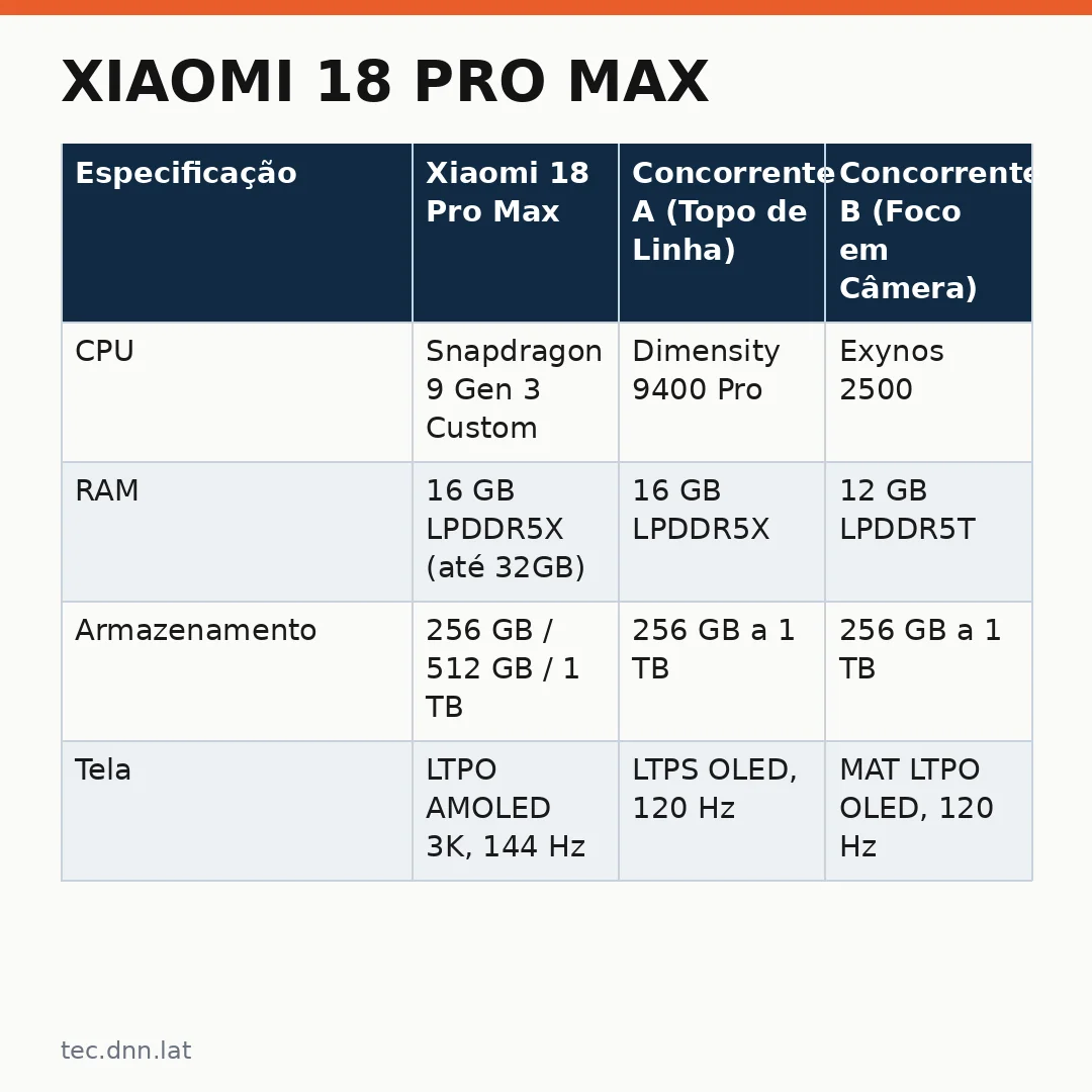 Infográfico - Xiaomi 18 Pro Max: ficha técnica, preços e a edição vermelha revelam o futuro do Android premium