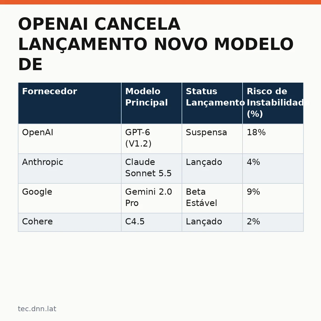 Infográfico - OpenAI cancela lançamento novo modelo de inteligência artificial após preocupações técnicas