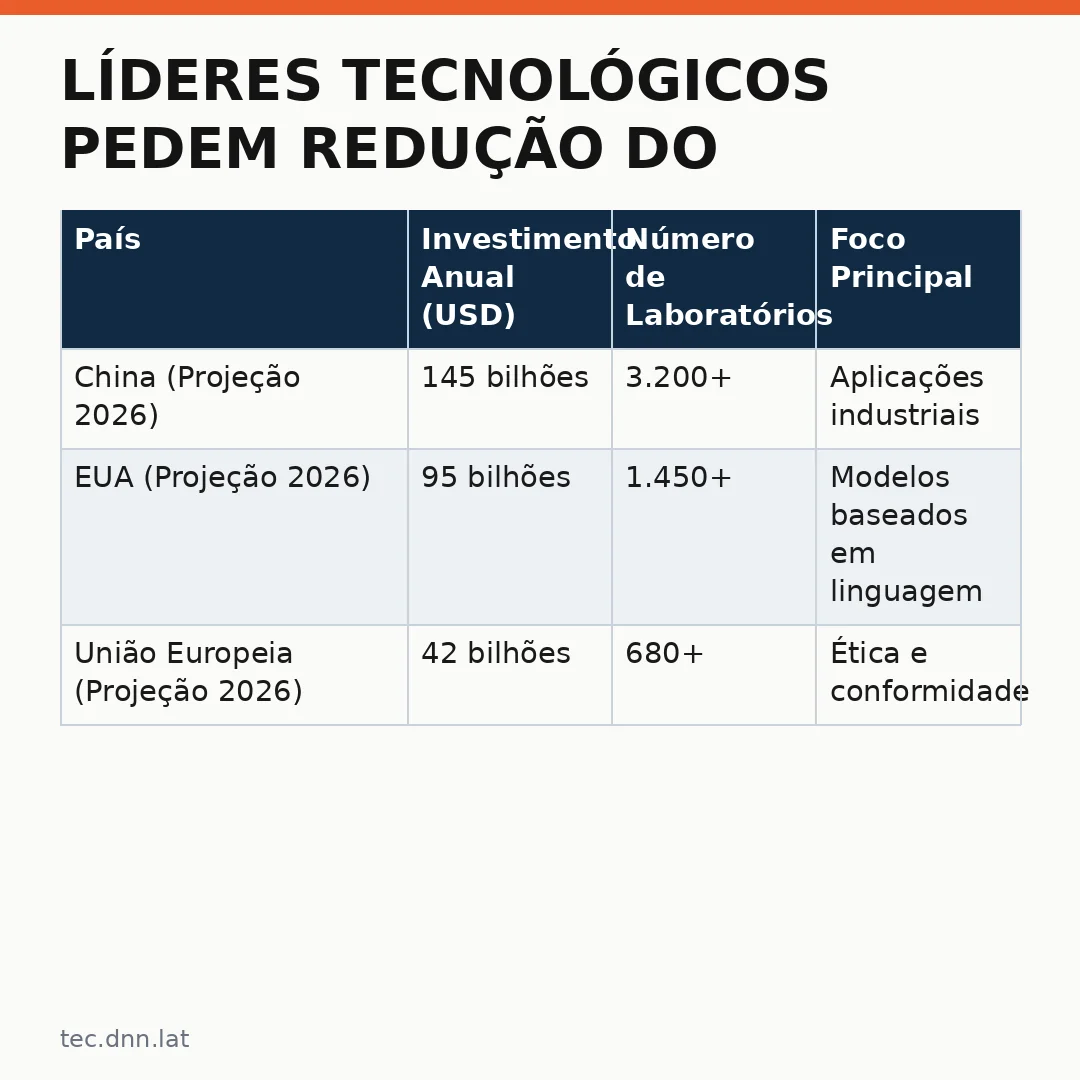 Infográfico - Líderes Tecnológicos Pedem Redução do Ritmo da Inteligência Artificial Enquanto a China Acelera Seus Investimentos