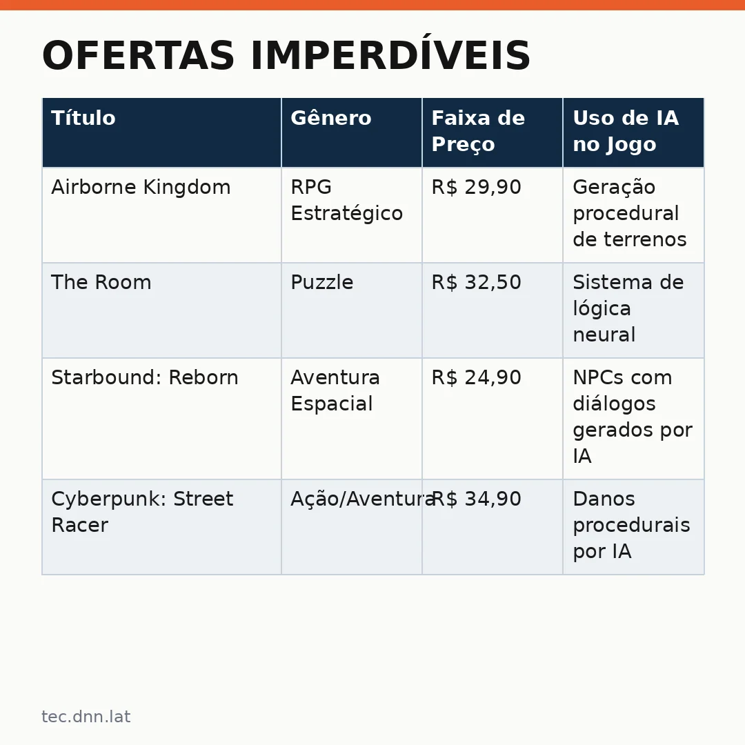 Infográfico - Ofertas imperdíveis: jogos de PC com inteligência artificial por menos de R$ 35 no Brasil