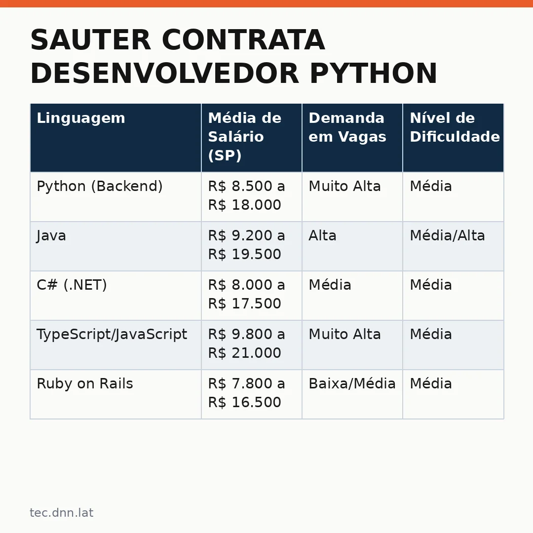 Infográfico - Sauter contrata desenvolvedor Python: veja oportunidades reais para profissionais no mercado brasileiro