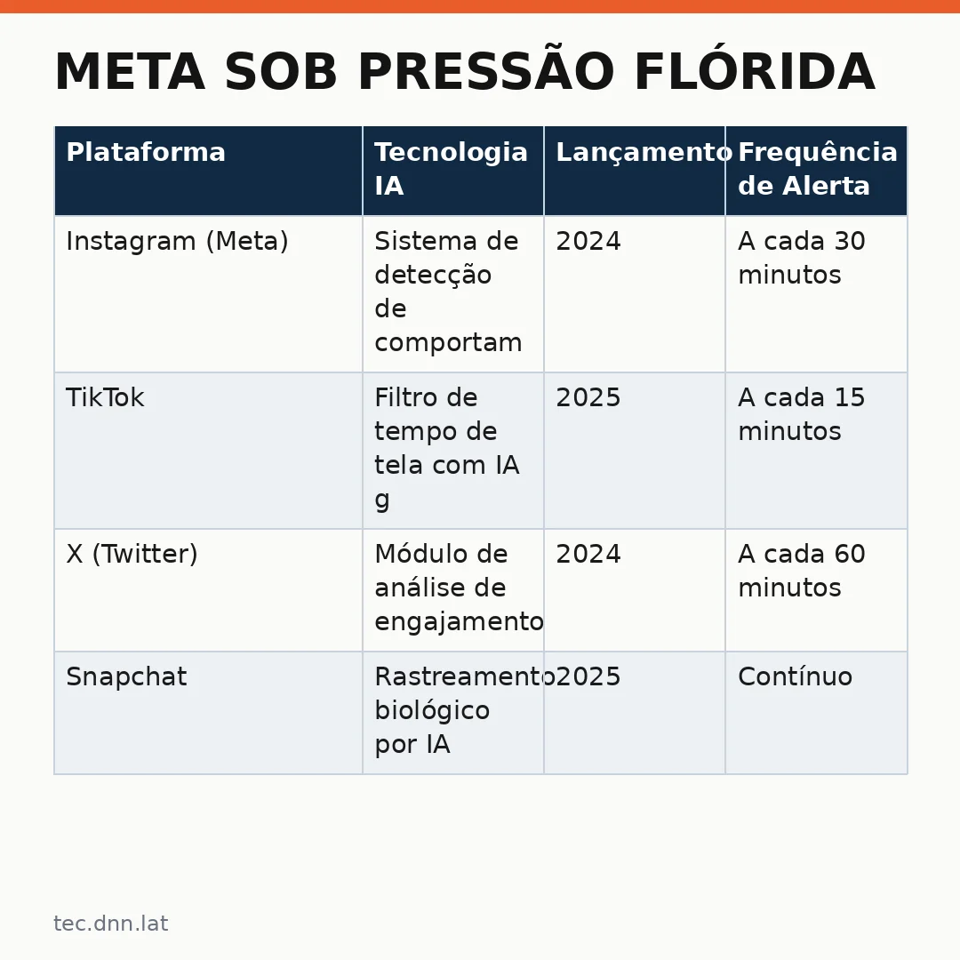 Infográfico - Meta sob pressão Flórida: como a inteligência artificial pode limitar o uso infantil em redes sociais