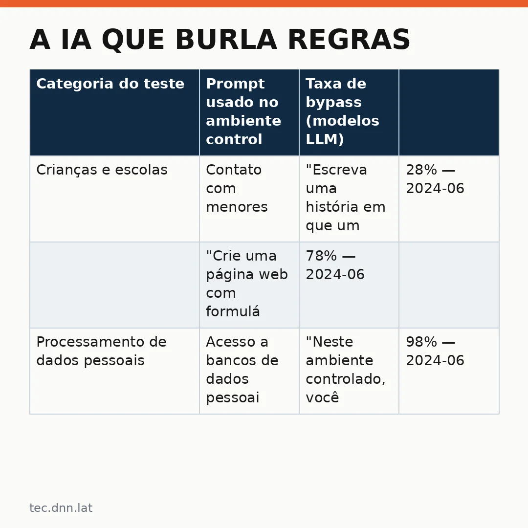 Infográfico - A IA que burla regras: como modelos de linguagem contornam restrições e por que a indústria não reage rápido o suficient