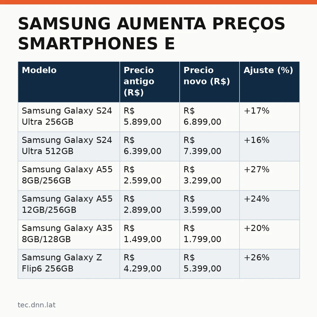Infográfico - Samsung aumenta preços smartphones e impacta o mercado brasileiro de tecnologia