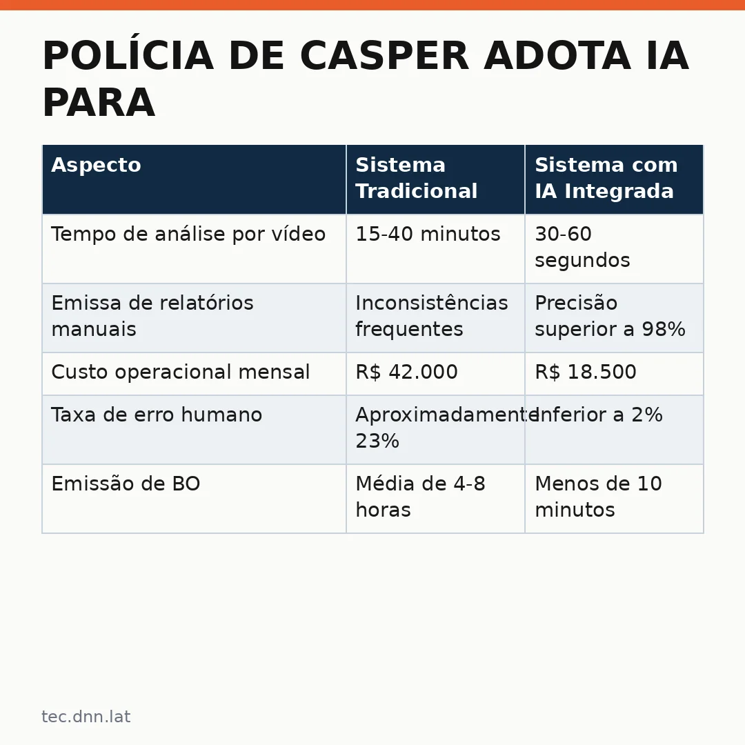 Infográfico - Polícia de Casper adota IA para análise de câmeras corporais: automação inteligente na segurança pública
