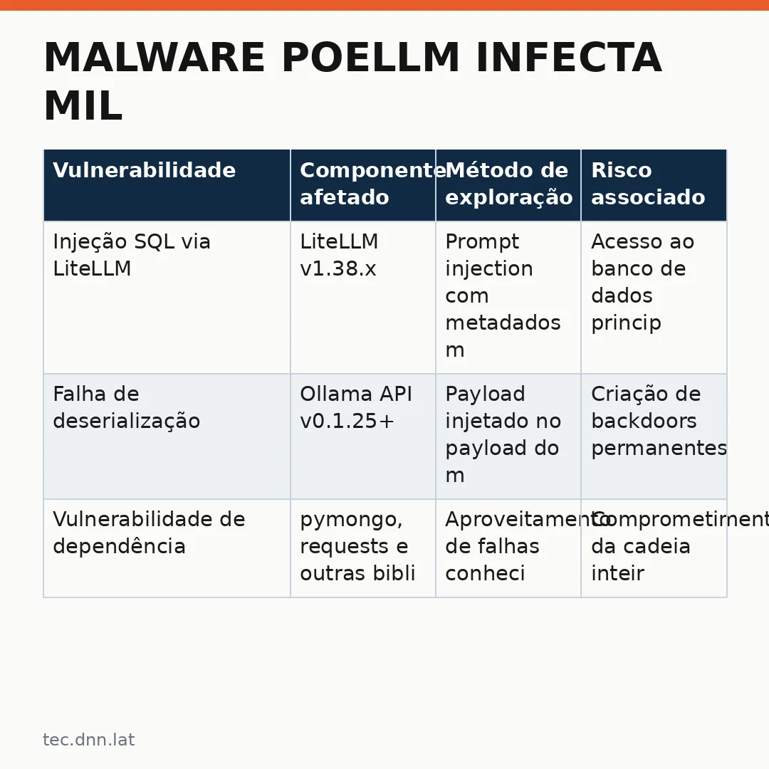 Infográfico - Malware PoeLLM infecta mil: ameaça cibernética atinge servidores de IA open source