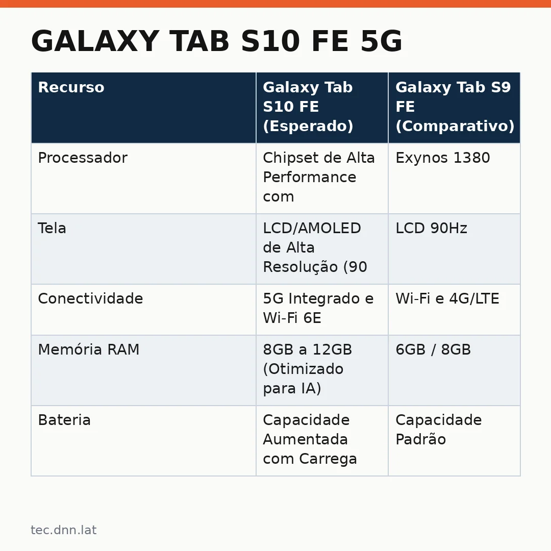 Infográfico - Galaxy Tab S10 FE 5G: A Revolução da Inteligência Artificial em um Tablet de Alta Performance